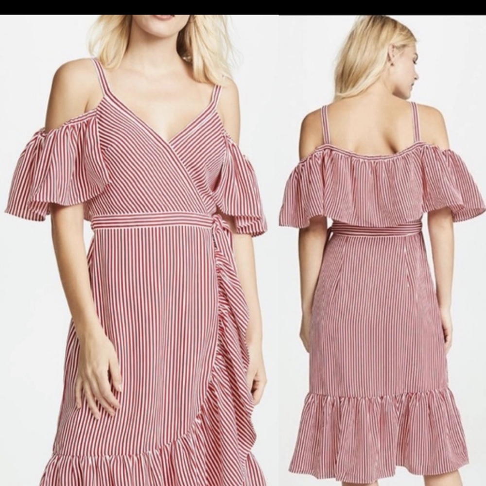 Club Monaco Daphnis Red Striped Ruffle Wrap Dress 4